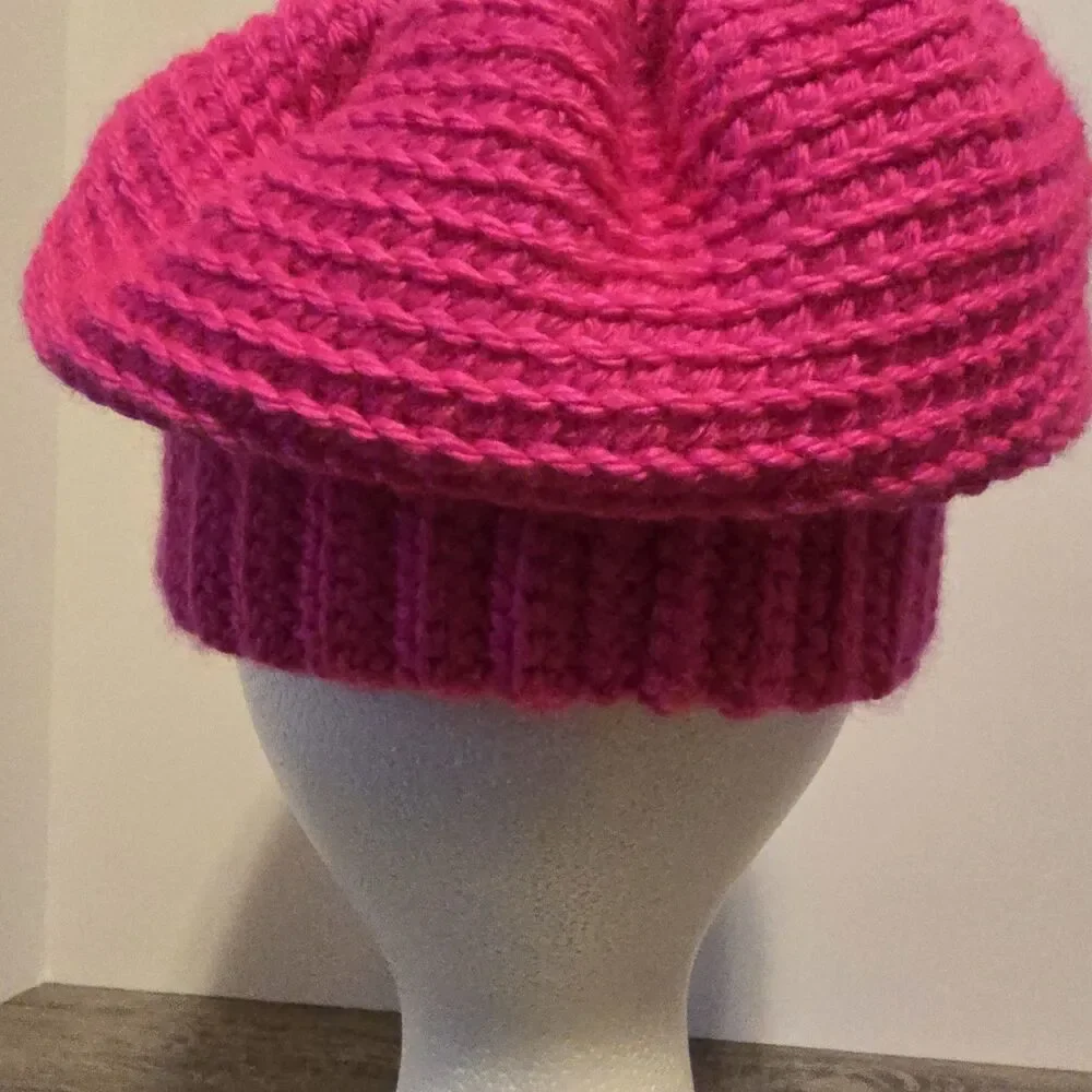 Beanie, One Size, Pink, Single Crochet.